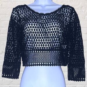 Hot & Delicious Long Sleeve‎ Open-Knit Crochet Crop Top Size S Festival Boho NWT